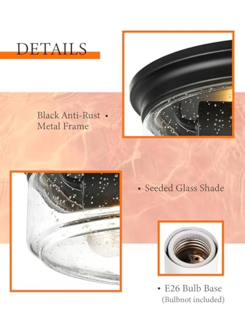 Arabest Ceiling Light, 12 Inch 2-Light Industrial Farmhouse Ceiling Light Fixture with Seeded Glass Shade, Flush Mount Light for Kitchen, Hallway, Entryway, Bedroom - Image 5