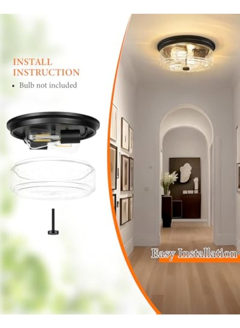 Arabest Ceiling Light, 12 Inch 2-Light Industrial Farmhouse Ceiling Light Fixture with Seeded Glass Shade, Flush Mount Light for Kitchen, Hallway, Entryway, Bedroom - Image 4
