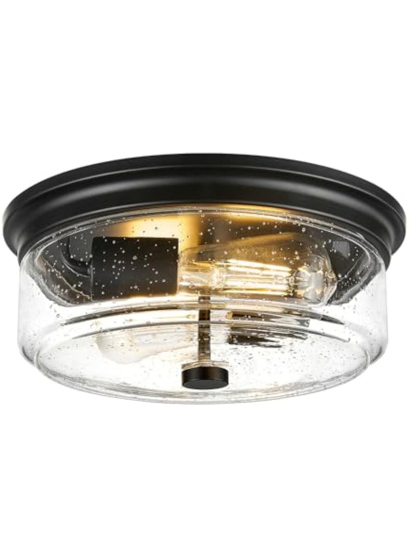 Arabest Ceiling Light, 12 Inch 2-Light Industrial Farmhouse Ceiling Light Fixture with Seeded Glass Shade, Flush Mount Light for Kitchen, Hallway, Entryway, Bedroom - Image 1