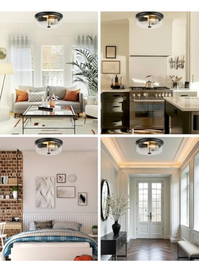 Arabest Ceiling Light, 12 Inch 2-Light Industrial Farmhouse Ceiling Light Fixture with Seeded Glass Shade, Flush Mount Light for Kitchen, Hallway, Entryway, Bedroom - Image 2