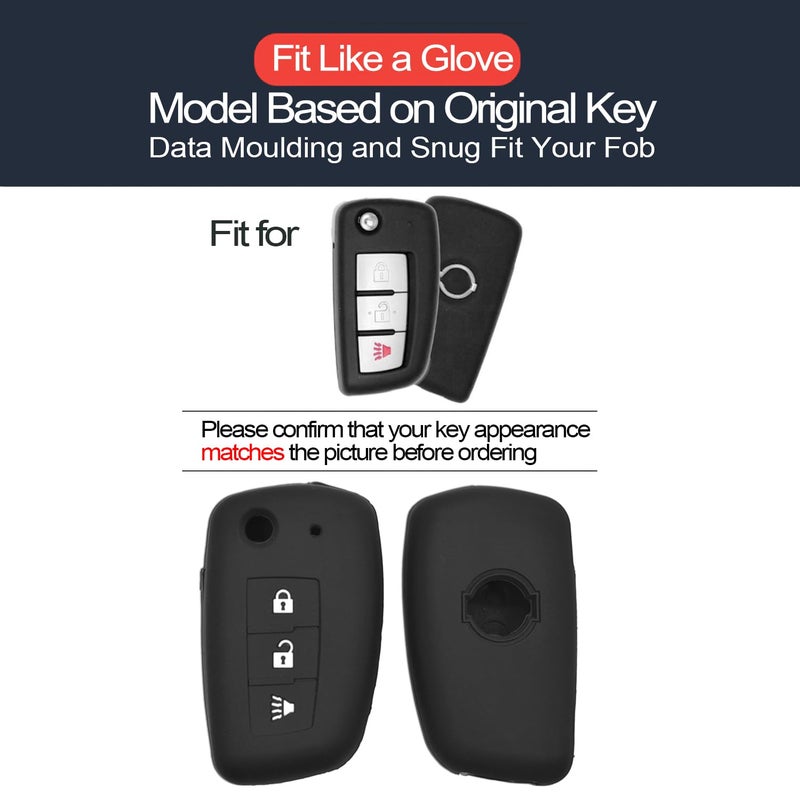 INFIPAR 2pcs Compatible with Nissan Rogue Flip 3 Buttons Black Silicone FOB Key Case Cover Protector Keyless Remote Holder for 2019 2018 2017 2016 2015 2014 Nissan Rogue/Rogue Select/Rogue Sport - Image 2