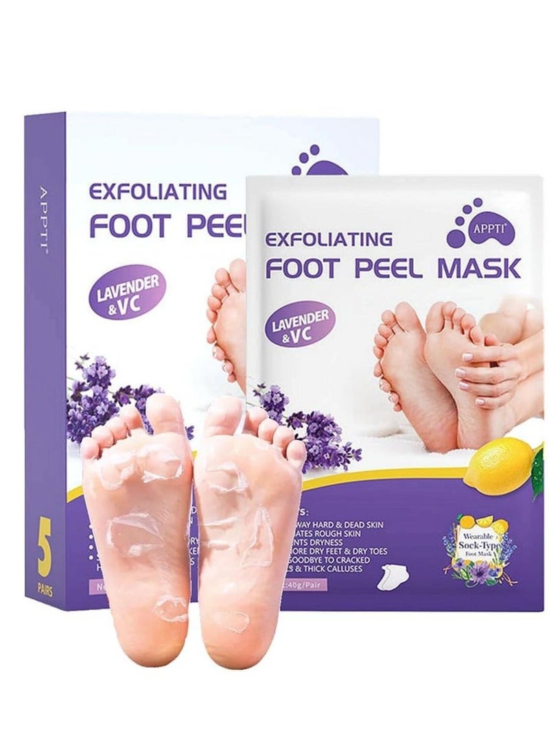 KASTWAVE Foot Peel Mask, Mask Callus Remover, Remove Dead Skin, Dry, Cracked Feet & Callus, Spa, Made with Lavender Extract Aloe Vera for Women and Men Peeling Exfoliatin (5 Pcs) - Image 1
