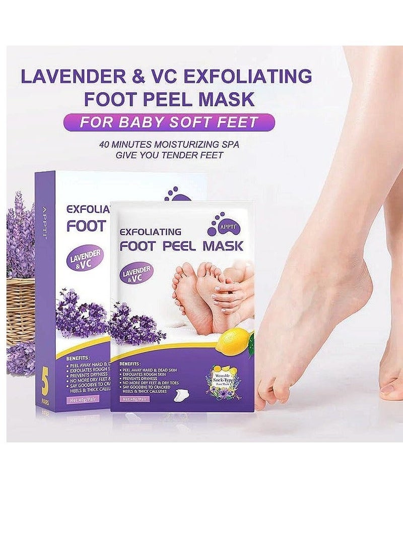 KASTWAVE Foot Peel Mask, Mask Callus Remover, Remove Dead Skin, Dry, Cracked Feet & Callus, Spa, Made with Lavender Extract Aloe Vera for Women and Men Peeling Exfoliatin (5 Pcs) - Image 2