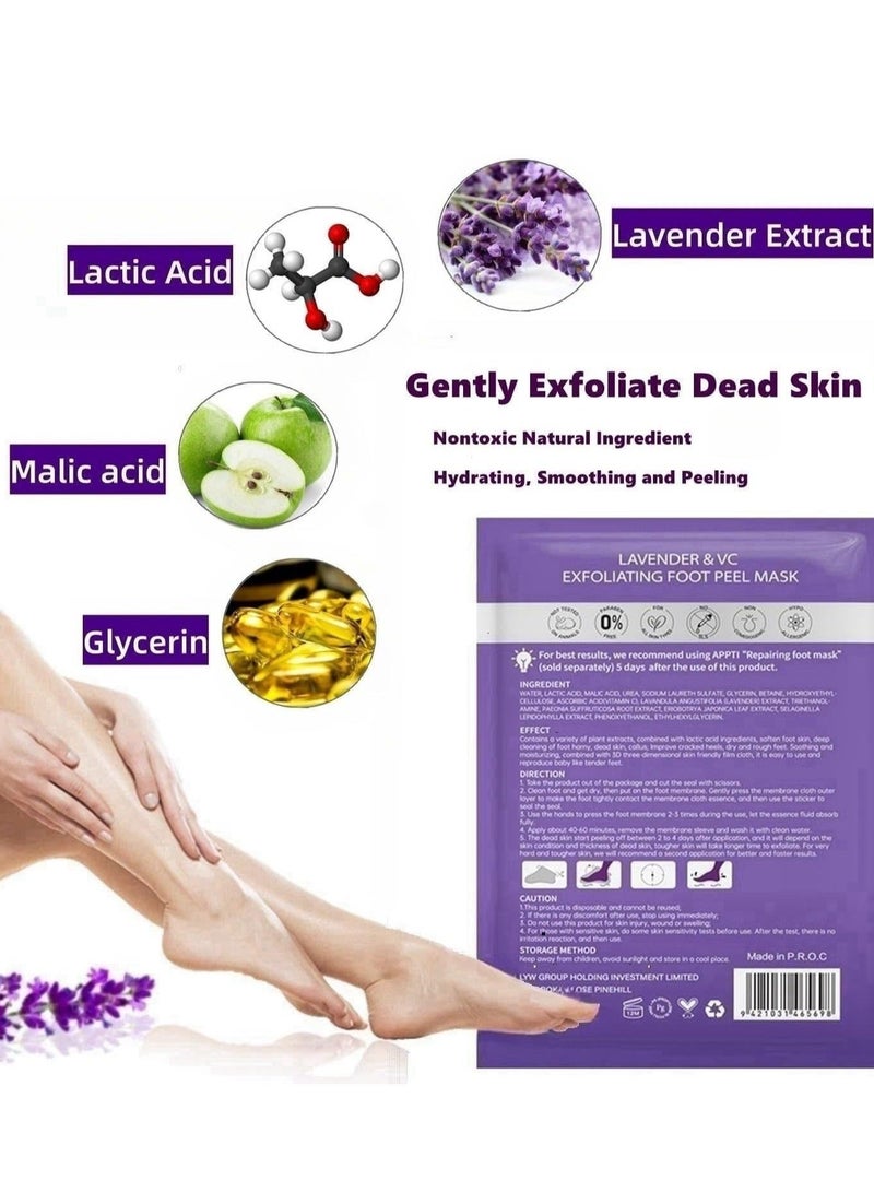 KASTWAVE Foot Peel Mask, Mask Callus Remover, Remove Dead Skin, Dry, Cracked Feet & Callus, Spa, Made with Lavender Extract Aloe Vera for Women and Men Peeling Exfoliatin (5 Pcs) - Image 4