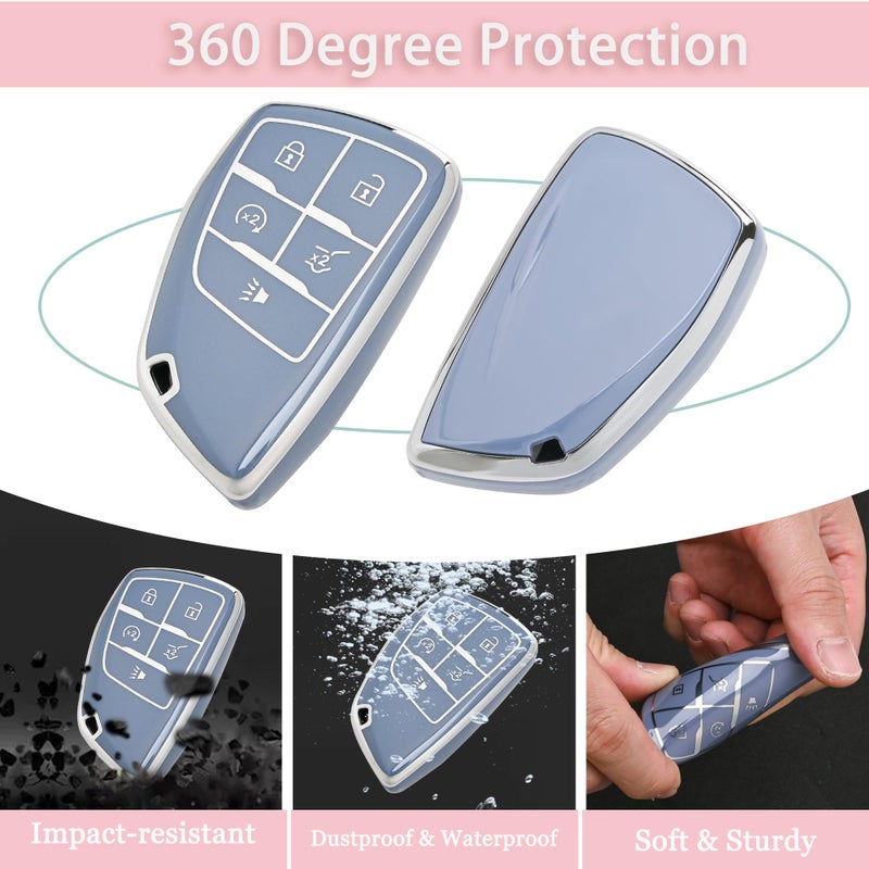 JAMCARI for Chevy Key Fob Cover - Soft TPU Protection Case with Keychain for 2021-2025 Chevy Suburban Tahoe GMC Yukon Denali Silverado Buick Enclave Smart Remote Key Shell ï¼ˆ5 Buttons Blueï¼‰ - Image 3