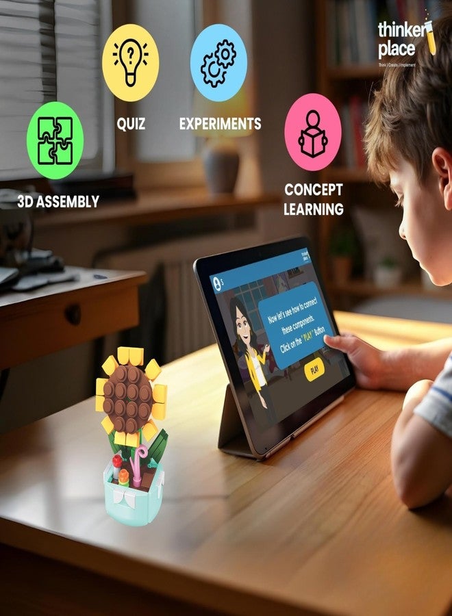 ThinkerPlace مجموعة زهور عباد الشمس 8 في 1 من ثينكر بليس (85 قطعة) | تعرّف على عالم النبات | مجموعة مكعبات بناء للأطفال من عمر 6 سنوات فما فوق | لعبة تعليمية STEM | ابنِ، اجمع، وابتكر حامل أقلام على شكل زهرة - Image 4