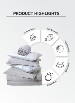 Donetella Duvet Set 6-Pcs King Size Striped Microfiber Bed Set With 1 Duvet Cover(220 X 240 CM) 1 Fitted Sheet 2 PillowSham And 2 Digital Printed Pillowcases(Without Filler),Silver Grey  - Image 5