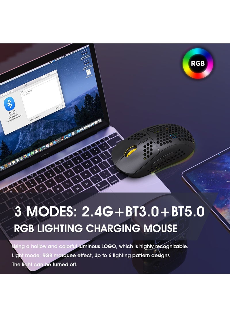 Flash Hawk - Wireless Bluetooth Gaming Mouse Rgb Lighting Mouse with 4 Adjustable DPI for Desktop Laptop Black - Image 1