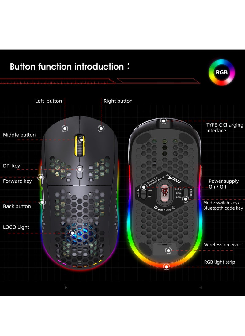 Flash Hawk - Wireless Bluetooth Gaming Mouse Rgb Lighting Mouse with 4 Adjustable DPI for Desktop Laptop Black - Image 1