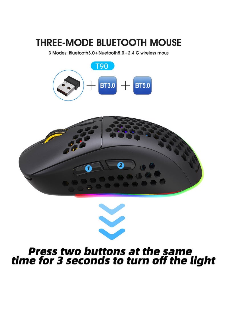 Flash Hawk - Wireless Bluetooth Gaming Mouse Rgb Lighting Mouse with 4 Adjustable DPI for Desktop Laptop Black - Image 1