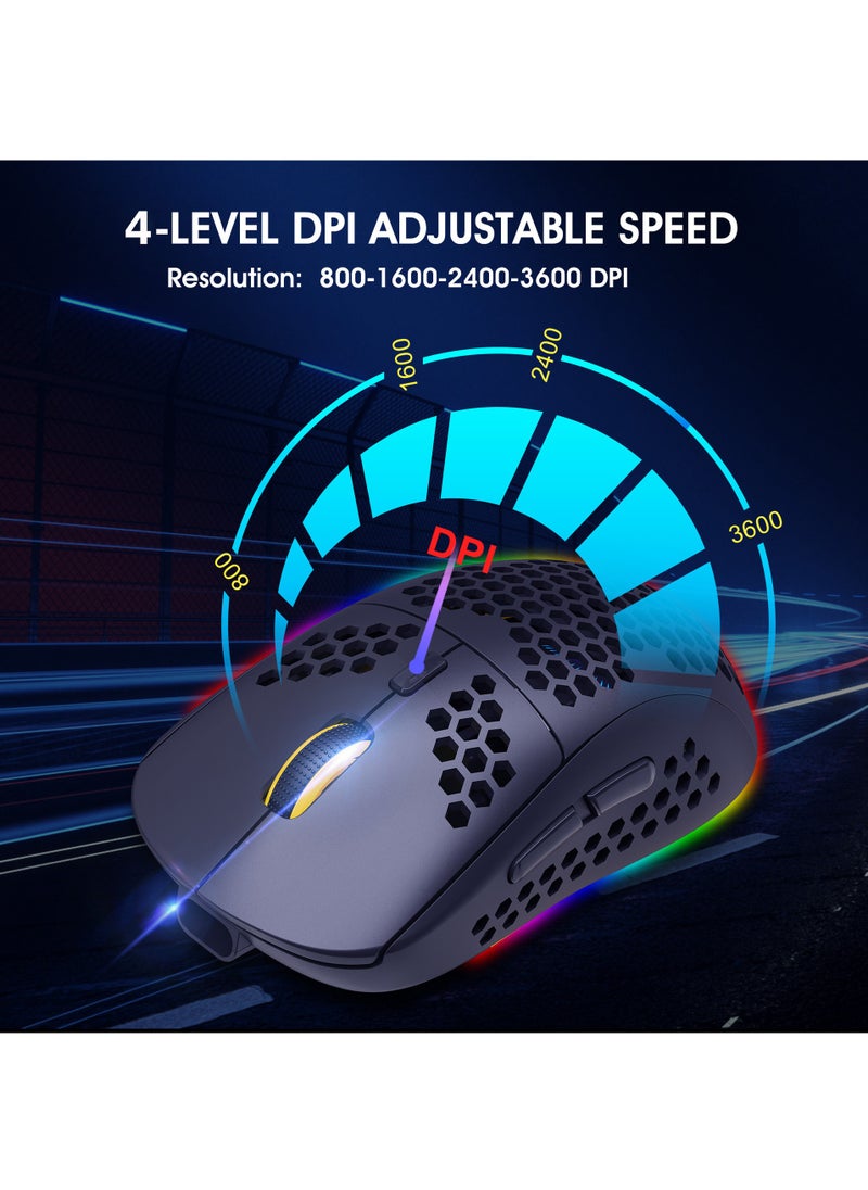 Flash Hawk - Wireless Bluetooth Gaming Mouse Rgb Lighting Mouse with 4 Adjustable DPI for Desktop Laptop Black - Image 1