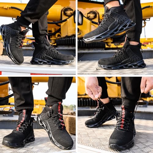 Kaximd Steel Toe Shoes for Men Women Lightweight Steel Toe Sneakers Mid Cut Indestructible Work Boots Construction Safety Shoes Black78745 - Image 3