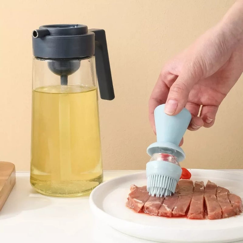 we3 550ML Glass Olive Oil Dispenser Bottle With Silicone Brush 2 In 1 Silicone Dropper Measuring Bottle for Kitchen Cooking Frying Baking BBQ Pancake Air Fryer Marinating Blue 1 Piece - Image 3