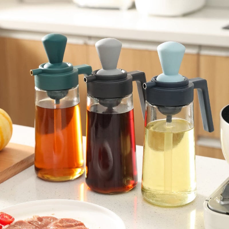 we3 550ML Glass Olive Oil Dispenser Bottle With Silicone Brush 2 In 1 Silicone Dropper Measuring Bottle for Kitchen Cooking Frying Baking BBQ Pancake Air Fryer Marinating Blue 1 Piece - Image 2