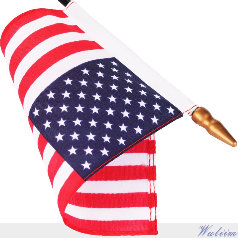 Wuliim Premiun USA Desk Flag Set - 4 x 6 inch Miniature American Desktop Flag with 12" Solid Pole, Black Base and Spear Top | Mini US American Office Table Flags - Vivid Color and Fade Resistant - Image 2