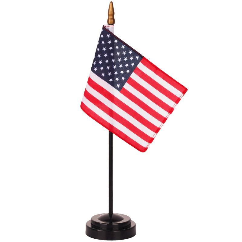 Wuliim Premiun USA Desk Flag Set - 4 x 6 inch Miniature American Desktop Flag with 12" Solid Pole, Black Base and Spear Top | Mini US American Office Table Flags - Vivid Color and Fade Resistant - Image 1