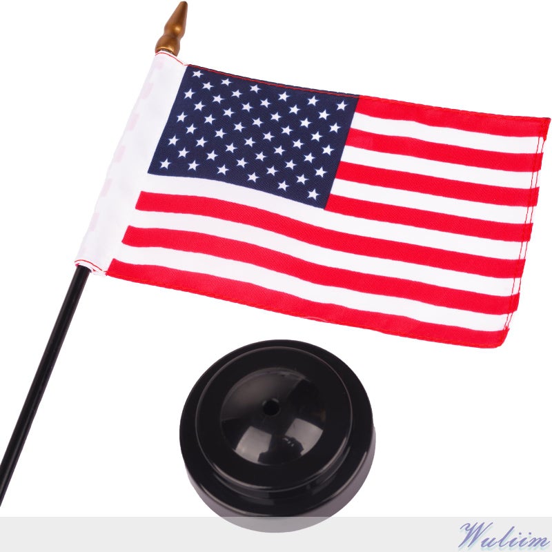 Wuliim Premiun USA Desk Flag Set - 4 x 6 inch Miniature American Desktop Flag with 12" Solid Pole, Black Base and Spear Top | Mini US American Office Table Flags - Vivid Color and Fade Resistant - Image 3