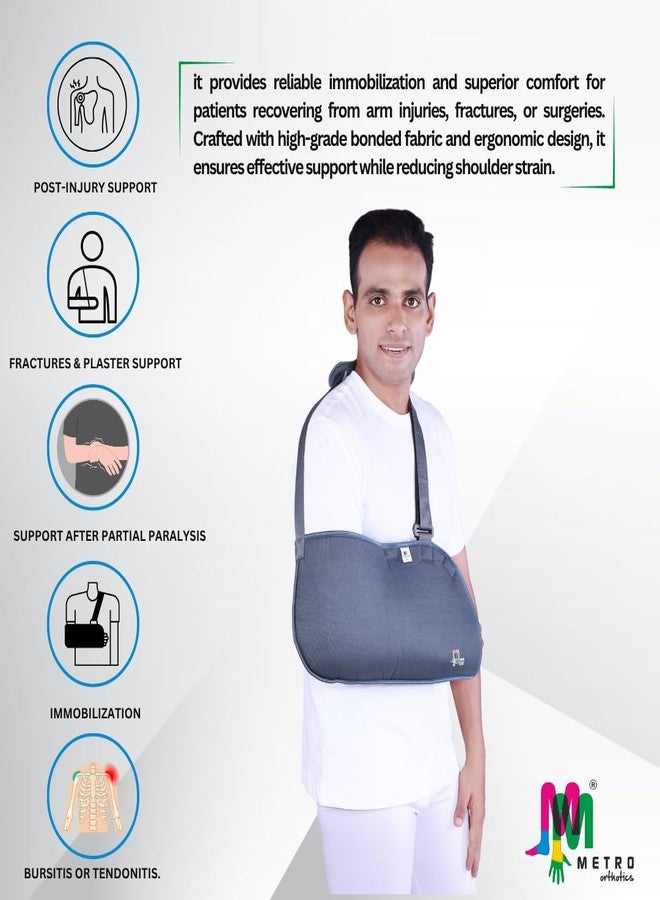 حمالة ذراع METRO Orthotics | قابلة للتعديل للكتف | دعامة تثبيت لليد والمعصم والمرفق للرجال والنساء المصابين بكسور في اليد - رمادي (مقاس XL) - Image 4