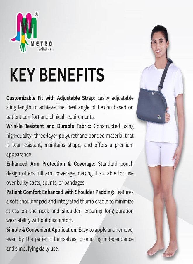 حمالة ذراع METRO Orthotics | قابلة للتعديل للكتف | دعامة تثبيت لليد والمعصم والمرفق للرجال والنساء المصابين بكسور في اليد - رمادي (مقاس XL) - Image 3