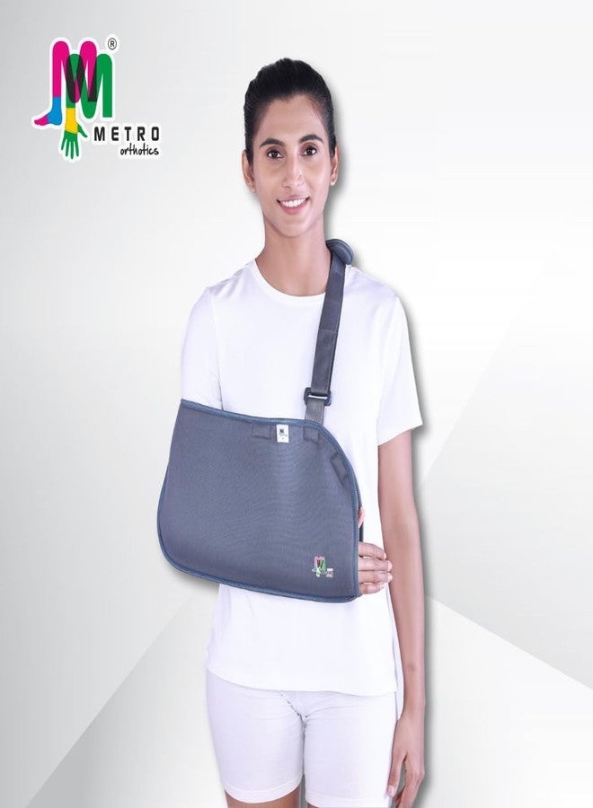 حمالة ذراع METRO Orthotics | قابلة للتعديل للكتف | دعامة تثبيت لليد والمعصم والمرفق للرجال والنساء المصابين بكسور في اليد - رمادي (مقاس XL) - Image 2