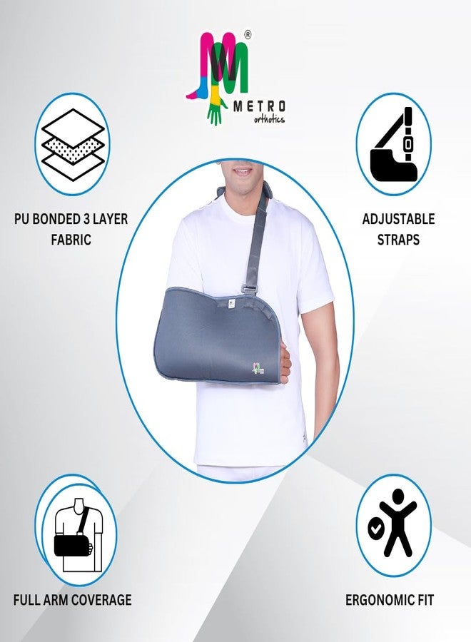 حمالة ذراع METRO Orthotics | قابلة للتعديل للكتف | دعامة تثبيت لليد والمعصم والمرفق للرجال والنساء المصابين بكسور في اليد - رمادي (مقاس XL) - Image 5