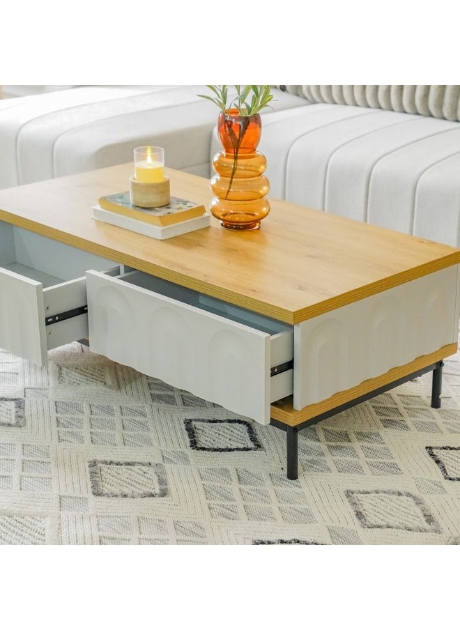 DANUBE HOME Delmar Centre Table With 2 Drawers Multifunctional Living Room Coffee Table Modern Design Furniture For Home L120Xw60Xh42Cm-Natural/Grey  - Image 2