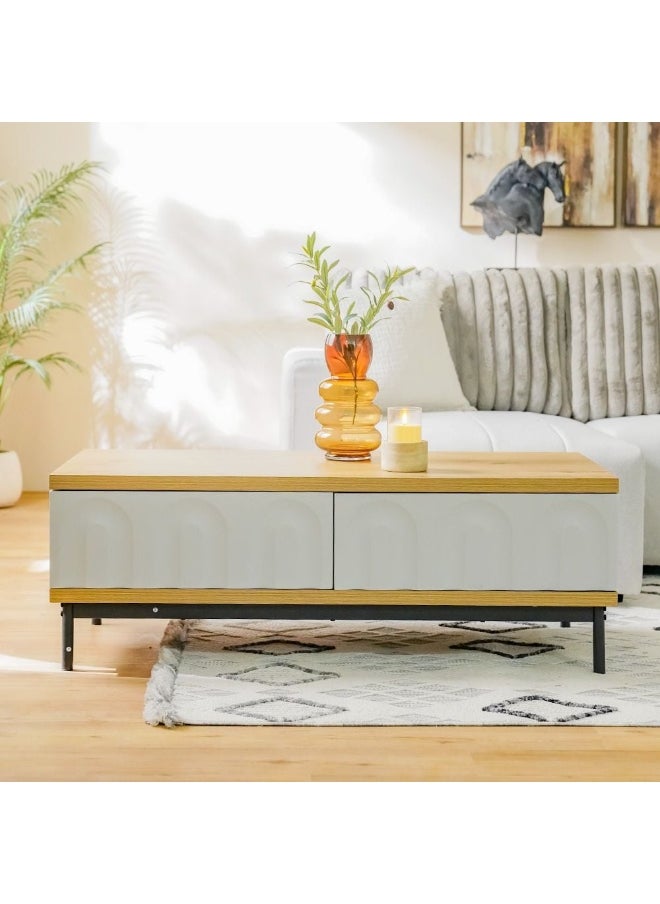 DANUBE HOME Delmar Centre Table With 2 Drawers Multifunctional Living Room Coffee Table Modern Design Furniture For Home L120Xw60Xh42Cm-Natural/Grey  - Image 1