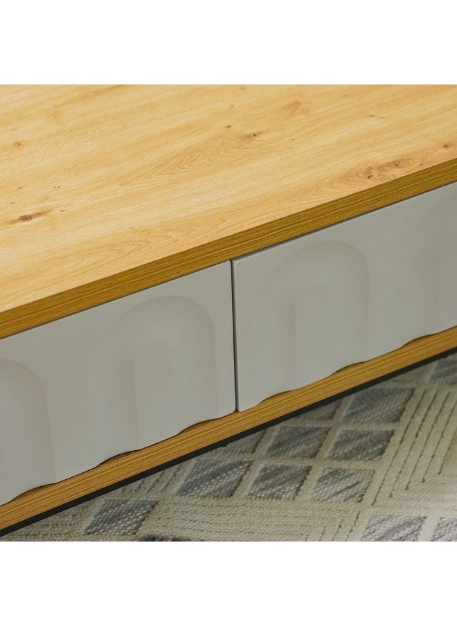 DANUBE HOME Delmar Centre Table With 2 Drawers Multifunctional Living Room Coffee Table Modern Design Furniture For Home L120Xw60Xh42Cm-Natural/Grey  - Image 3