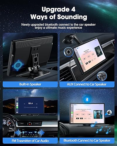 LAMTTO 9 Inch Wireless Car Stereo with Apple Carplay,Portable Touch Screen GPS Navigation for Car,Car Audio Receivers with Bluetooth,Android Auto,Airplay,AUX/FM,Screen for All Vehicles, Black - Image 5