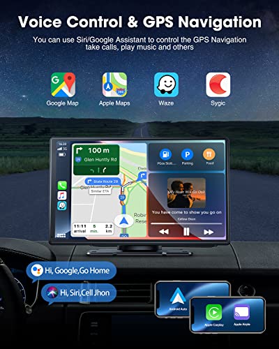 LAMTTO 9 Inch Wireless Car Stereo with Apple Carplay,Portable Touch Screen GPS Navigation for Car,Car Audio Receivers with Bluetooth,Android Auto,Airplay,AUX/FM,Screen for All Vehicles, Black - Image 2