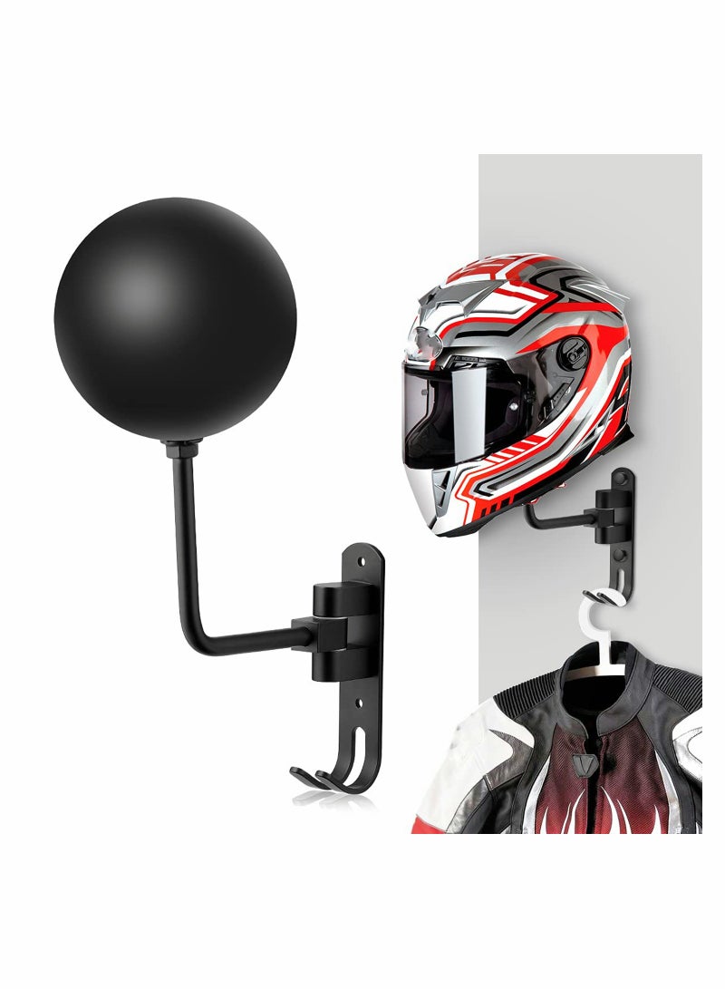 Helmet Holder, Helmet Holder for Bike 180 Degree Rotation Helmet Rack Motorcycle with 2 Hooks Helmet Hanger - Image 1