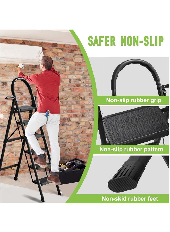 HOMESTAR Sturdy 6-Step Folding Ladder with Tool Holder, Anti-Slip Pedal, Portable Iron Step Stool for Kitchen, Household, Indoor & Outdoor Use  - Image 3