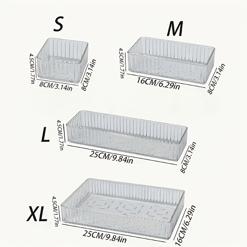 6pcs AFAF Transparent Striped Table & Drawer Organizer Set with 4 Sizes, Plastic Non-Slip Storage Containers Suitable for Home, Office, Kitchen, Bedroom - Drawers & Compartments for Cosmetics, Jewelry, Supplies Organization, Desk & Drawer Organizer - Image 4