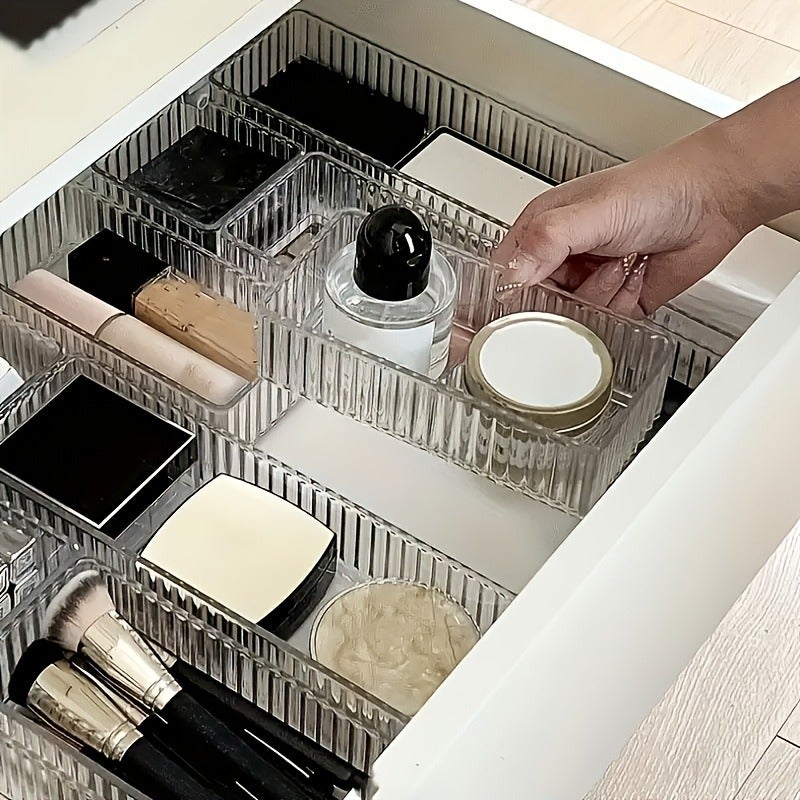 6pcs AFAF Transparent Striped Table & Drawer Organizer Set with 4 Sizes, Plastic Non-Slip Storage Containers Suitable for Home, Office, Kitchen, Bedroom - Drawers & Compartments for Cosmetics, Jewelry, Supplies Organization, Desk & Drawer Organizer - Image 5