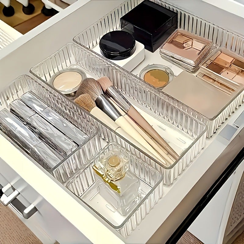 6pcs AFAF Transparent Striped Table & Drawer Organizer Set with 4 Sizes, Plastic Non-Slip Storage Containers Suitable for Home, Office, Kitchen, Bedroom - Drawers & Compartments for Cosmetics, Jewelry, Supplies Organization, Desk & Drawer Organizer - Image 3