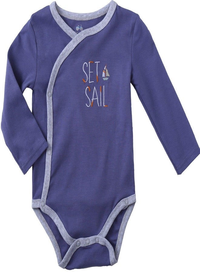 Asher and Olivia Baby Boy's 2-Pack Long-Sleeve Kimono Bodysuit Set: Side Snap Infant in Heather Blue - Size (6-9 Months) - Image 2
