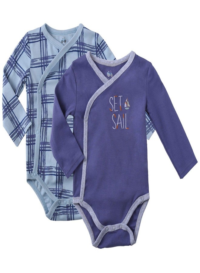 Asher and Olivia Baby Boy's 2-Pack Long-Sleeve Kimono Bodysuit Set: Side Snap Infant in Heather Blue - Size (6-9 Months) - Image 1