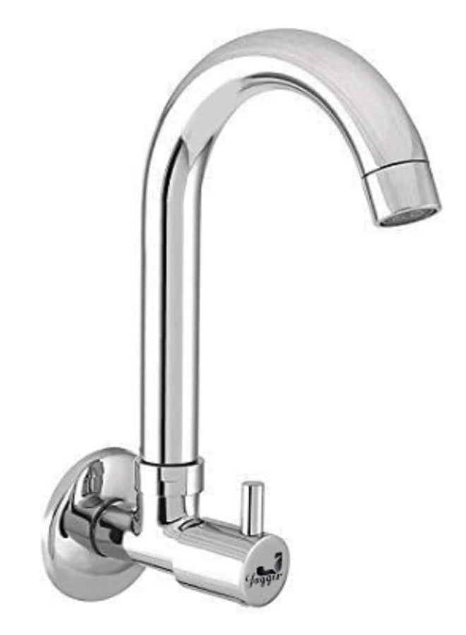 Jagger Turbo Kitchen Sink Cocke Taps - Wall Mounted, 360 Degree Rotating Spout, Quarter Turn & Foam Flow (with Wall Flange & Teflon Tape) - Image 1