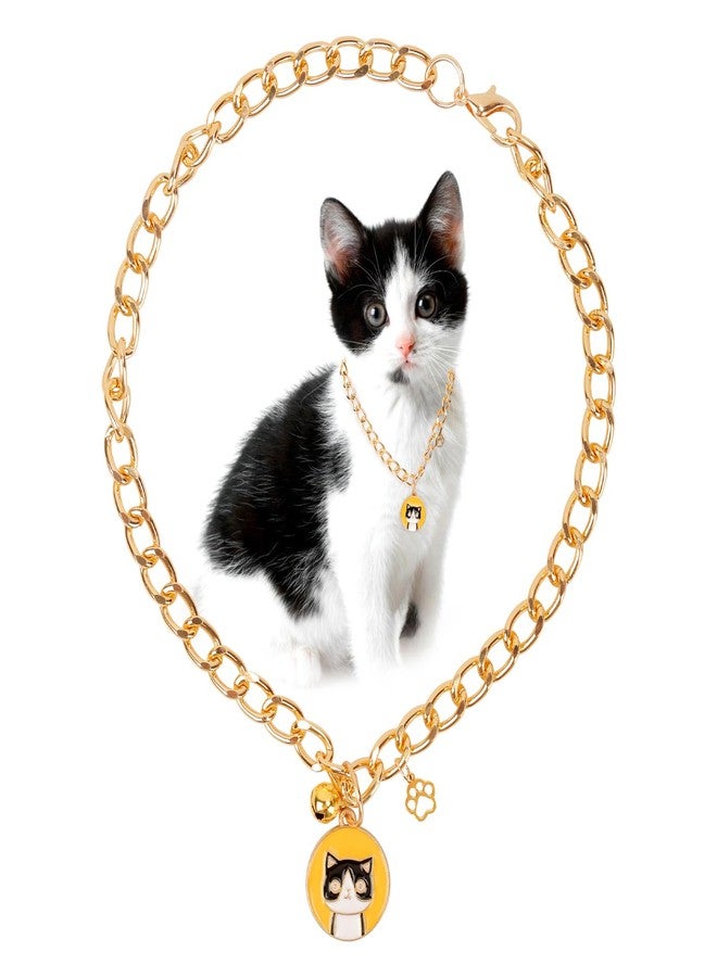 HOWWFALY Dog Collar and Cat Chain Necklace Stainless Steel Adjustable 18K Gold Heart-Shaped Necklace for Small Pets Cats Kitten Puppy (Gold, 13.7 inch) - Image 1