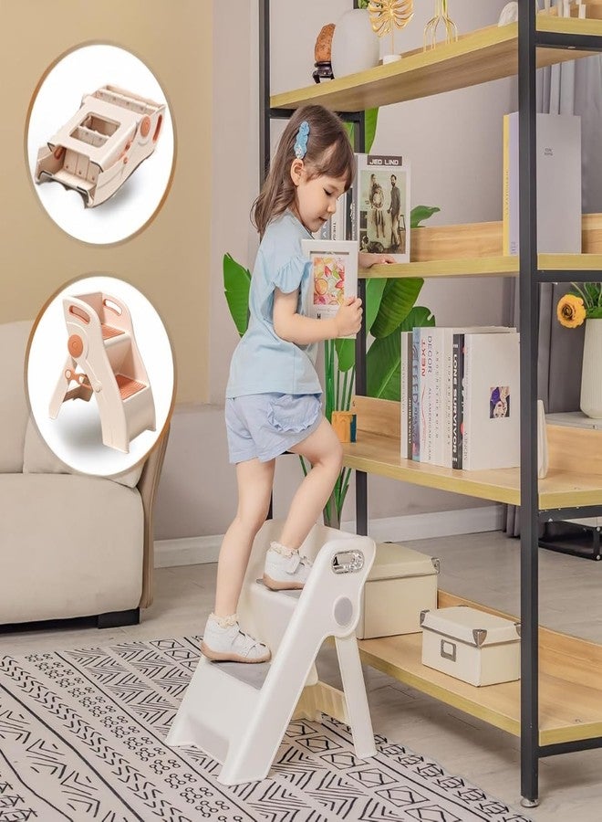 LASALE Foldable Toddler Step Stool with Handles – 2 Step Safety Ladder for Kids, Non-Slip Pedal, Portable Bathroom & Kitchen Helper, Training Stool for Toddlers & Children (Grey) - Image 3