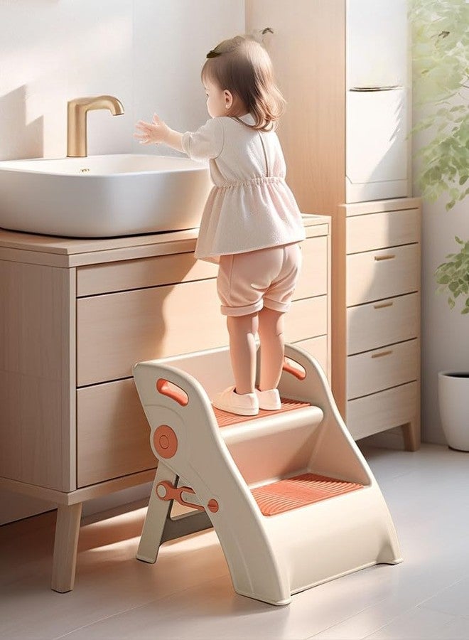 LASALE Foldable Toddler Step Stool with Handles – 2 Step Safety Ladder for Kids, Non-Slip Pedal, Portable Bathroom & Kitchen Helper, Training Stool for Toddlers & Children (Grey) - Image 2