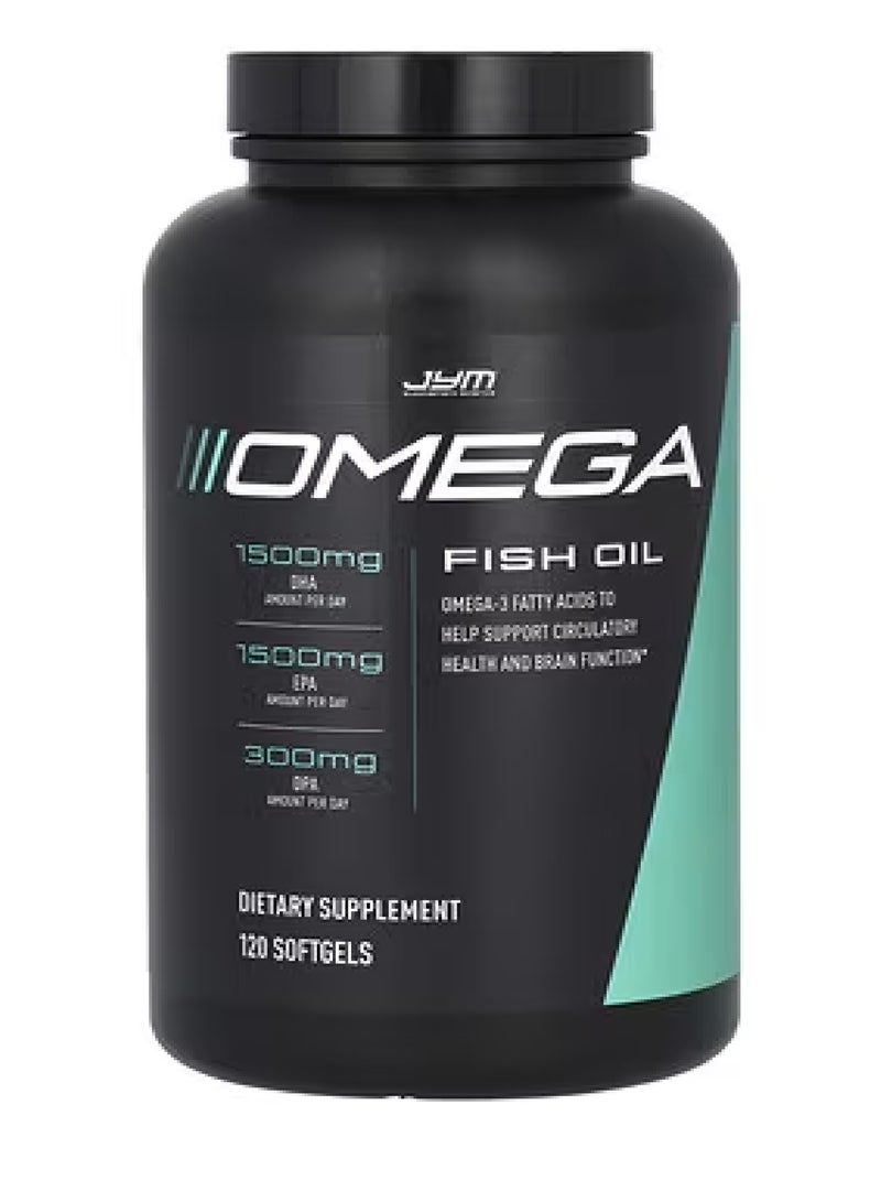 JYM Supplement Science Omega Fish Oil, 120 Softgels (1,300 mg per Softgel)