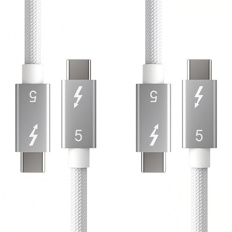 حزمة من كابل USB-C لـ Thunderbolt 5 بطول 5 أقدام (1.5 متر)، شحن بقدرة 240 واط، نقل بيانات بسرعة 80 جيجابت في الثانية، دعم شاشات 8K/4K، متوافق مع Thunderbolt 4,3,2/USB4، SSD، MacBook M4 Pro/Max، iPhone 17/16 (أبيض)