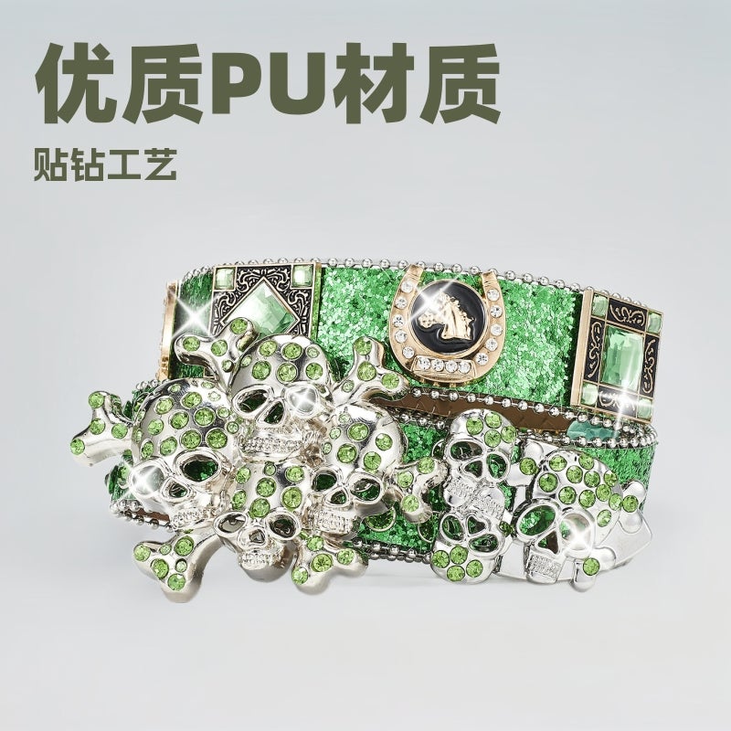 Style Punk Belt Inlaid With Rhinestone Sequins Girl Style Rock Fashion Belt Men'S And Women'S Belt - Image 2
