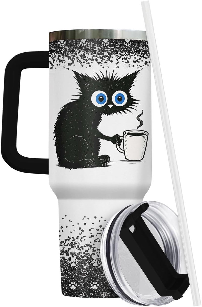 34HD Funny Cat Tumbler with Handle and Straw – I Will Not Harm My Coworkers – 40oz Stainless Steel Insulated Travel Mug – Sarcastic Work Gift for Women & Men, Coffee Lover Office Cup - Image 2