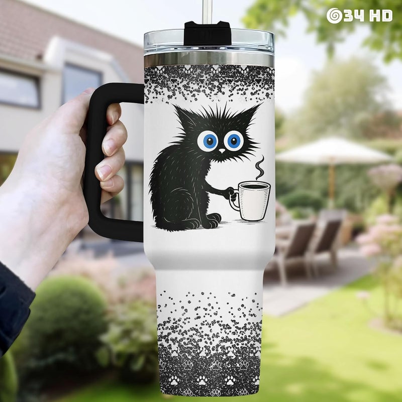 34HD Funny Cat Tumbler with Handle and Straw – I Will Not Harm My Coworkers – 40oz Stainless Steel Insulated Travel Mug – Sarcastic Work Gift for Women & Men, Coffee Lover Office Cup - Image 5