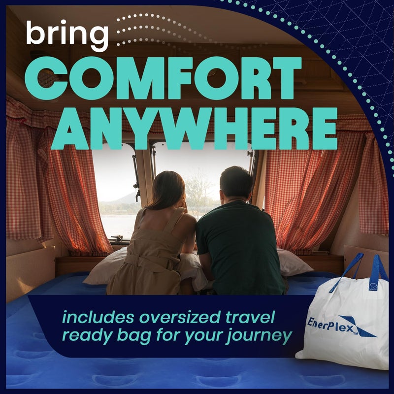 EnerPlex Queen Air Mattress with Built in Pump - 15" Luxury Size Self-Inflating Blow Up Mattress with Neck Support - Inflatable Air Bed for Portable Travel & Home Use (Blue/White) - Image 5