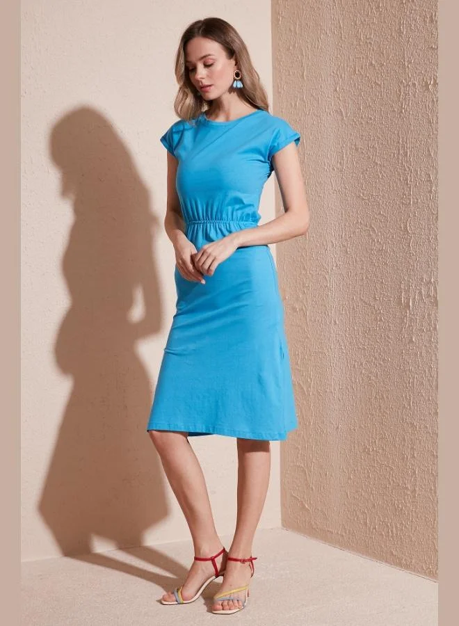 Lela Lela Cotton Short-Sleeved Double-Slit Midi Dress Women's Dress 5864205