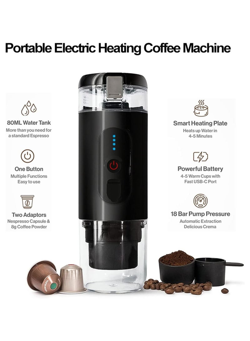FIPKA Portable Espresso Machine, 18 Bar 12V Car Electric Coffee Machine, Compatible with Ground and NS Capsules, 3 to 4 Minutes Self-Heating USB Charging, for Office, Travel, Backpacking, Camping - Image 2