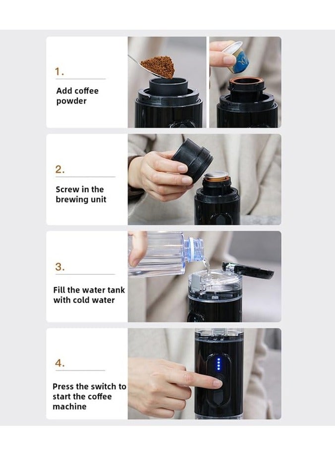 FIPKA Portable Espresso Machine, 18 Bar 12V Car Electric Coffee Machine, Compatible with Ground and NS Capsules, 3 to 4 Minutes Self-Heating USB Charging, for Office, Travel, Backpacking, Camping - Image 5